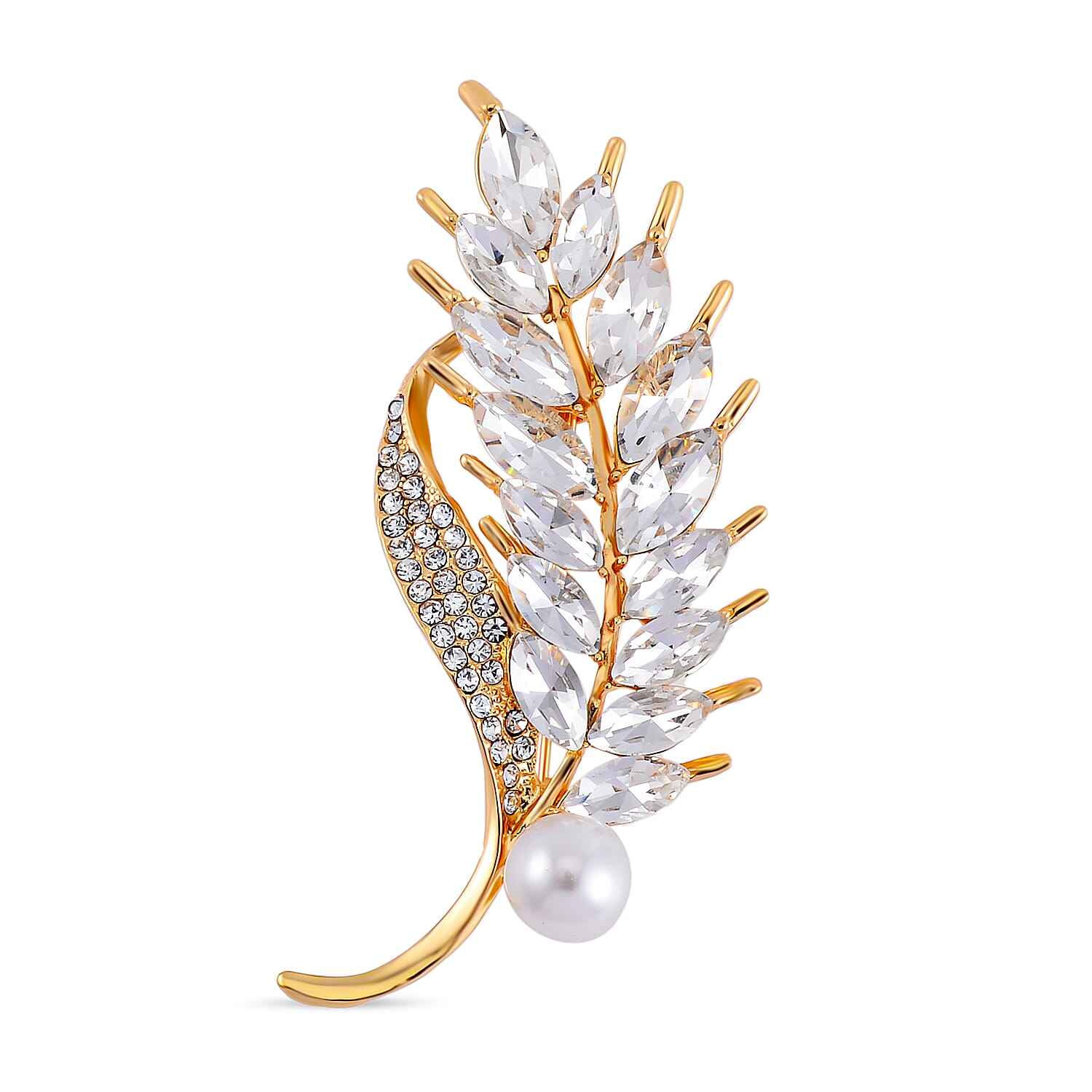Leaf and Imitation Pearl Crystal Brooch 7639145 0