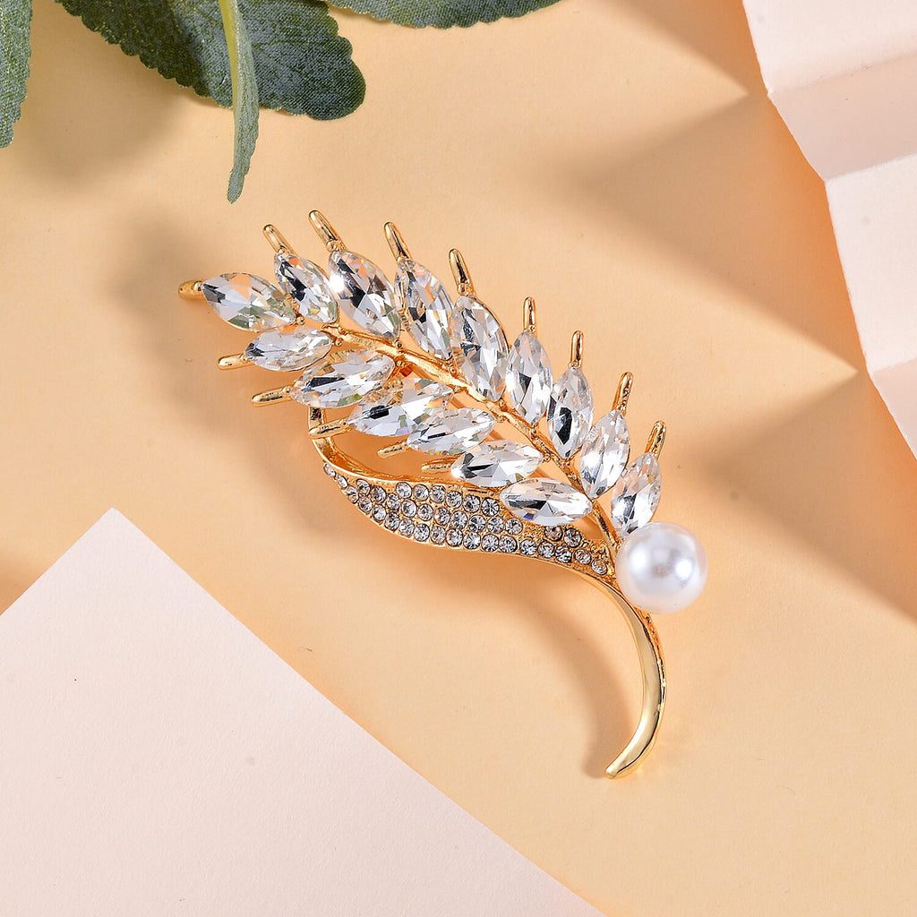 Simulated Pearl & White Crystal Brooch