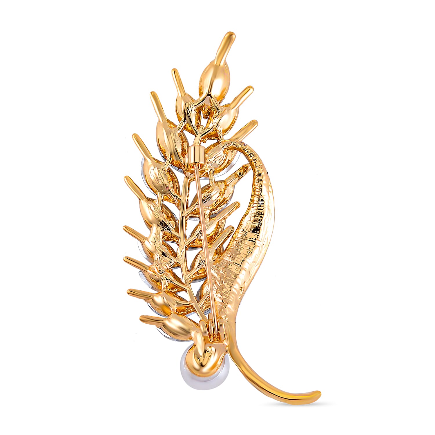 Leaf and Imitation Pearl Crystal Brooch 7639145 2