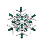 Green & White Austrian Crystal Pearl Brooch in Silver Tone