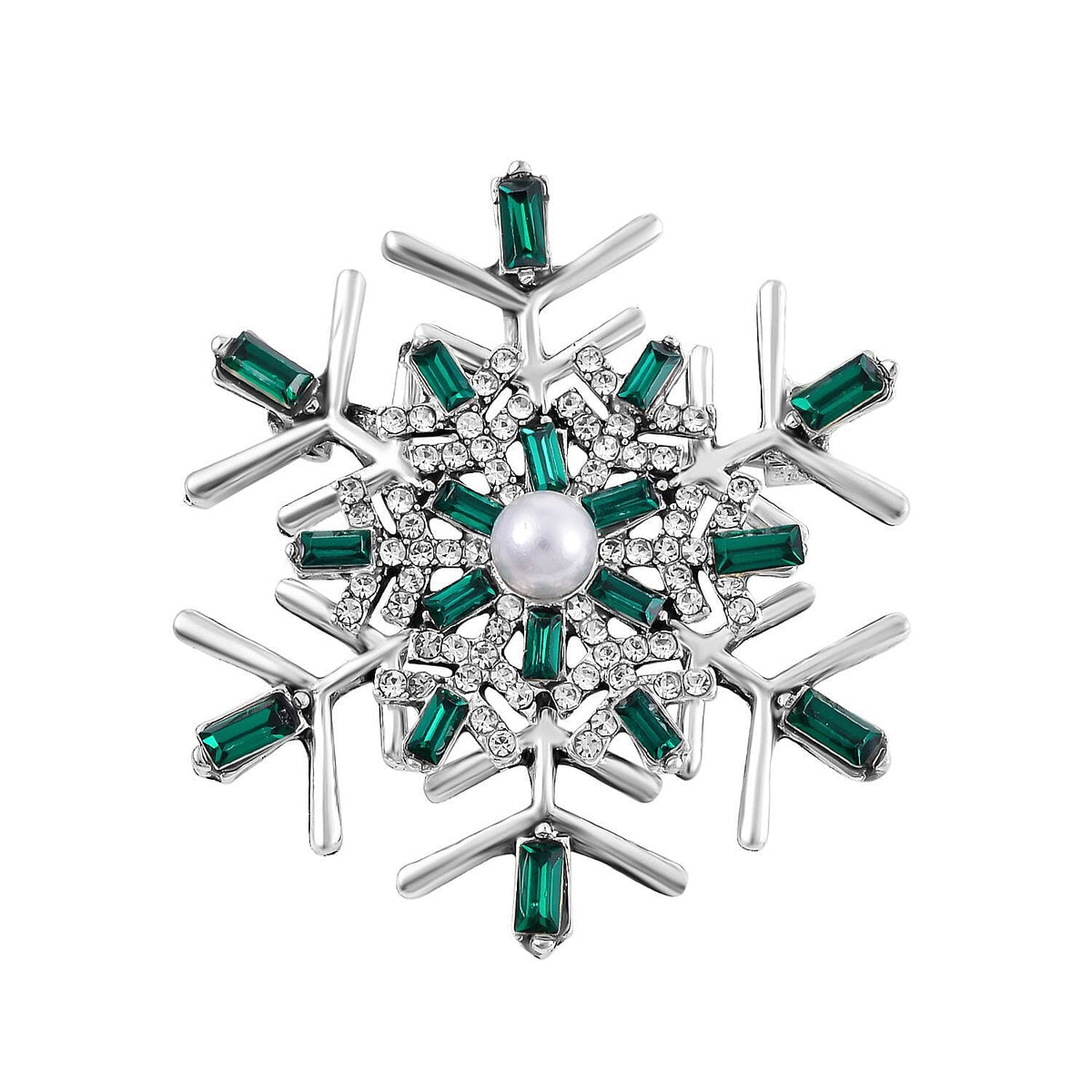 Green &amp; White Austrian Crystal Pearl Brooch in Silver Tone 7609830 0