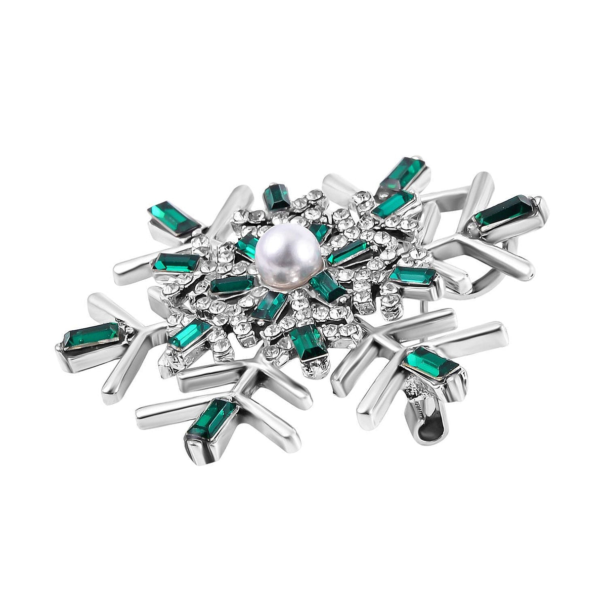 Green &amp; White Austrian Crystal Pearl Brooch in Silver Tone 7609830 2