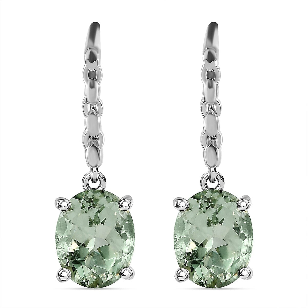 Prasiolite Earrings in Platinum Overlay Sterling Silver 5.06 Ct.