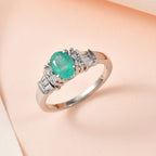 AAA Gemfields Emerald and Natural Zircon Ring in Platinum Overlay Sterling Silver 1.36 Ct.