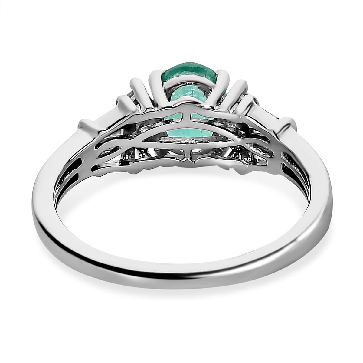 Premium Emerald , White Zircon Main Stone With Side Stone Ring in Platinum Overlay Sterling Silver 1.34 ct 1.361 Ct. 7572935 4