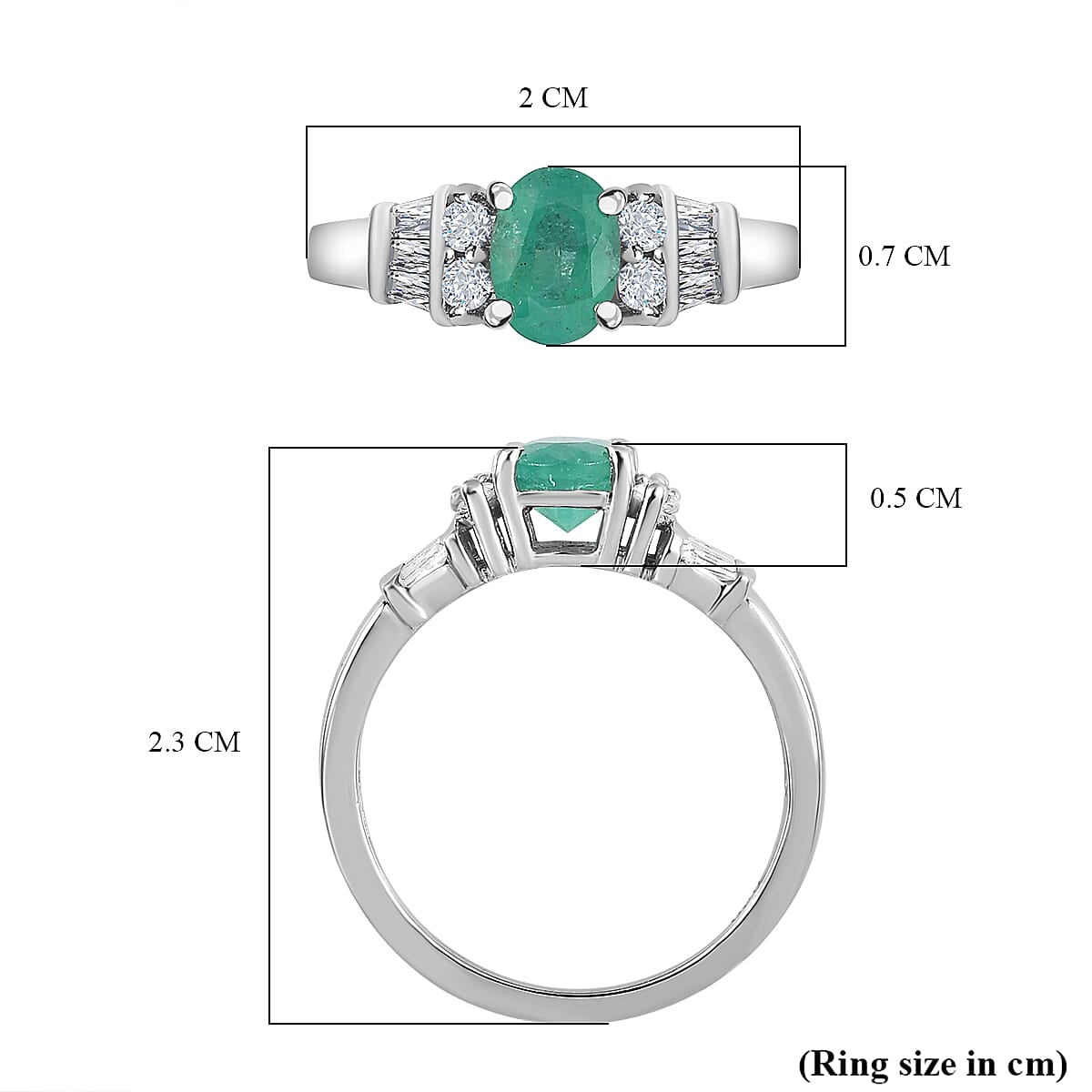 Premium Emerald , White Zircon Main Stone With Side Stone Ring in Platinum Overlay Sterling Silver 1.34 ct 1.361 Ct. 7572935 5