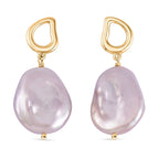 Purple Keshi Pearl Drop Earrings with Push Back in Yellow Gold Plated Sterling Silver 9.75 Ct.