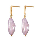 Purple Keshi Pearl Drop Earrings with Push Back in Yellow Gold Plated Sterling Silver 9.75 Ct.