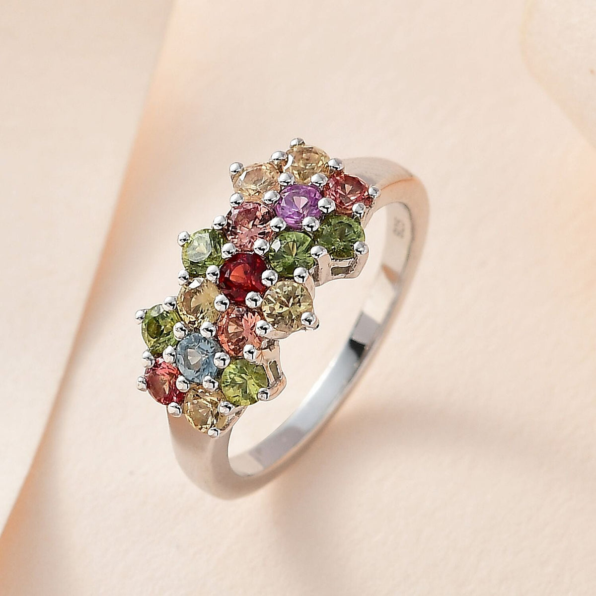 Rainbow Sapphire  Ring in Platinum Overlay Sterling Silver 7606036 1
