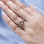Rainbow Sapphire Cluster Ring in Platinum Overlay Sterling Silver 1.51 Ct