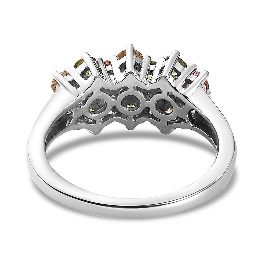 Rainbow Sapphire Cluster Ring in Platinum Overlay Sterling Silver 1.51 Ct