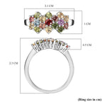 Rainbow Sapphire Cluster Ring in Platinum Overlay Sterling Silver 1.51 Ct