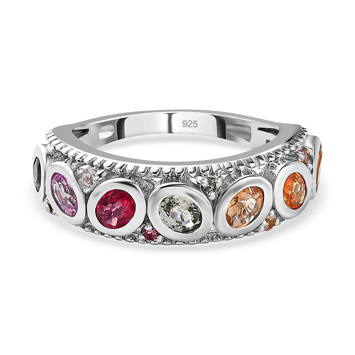 Rainbow Sapphire  Ring in Platinum Overlay Sterling Silver 7606104 0