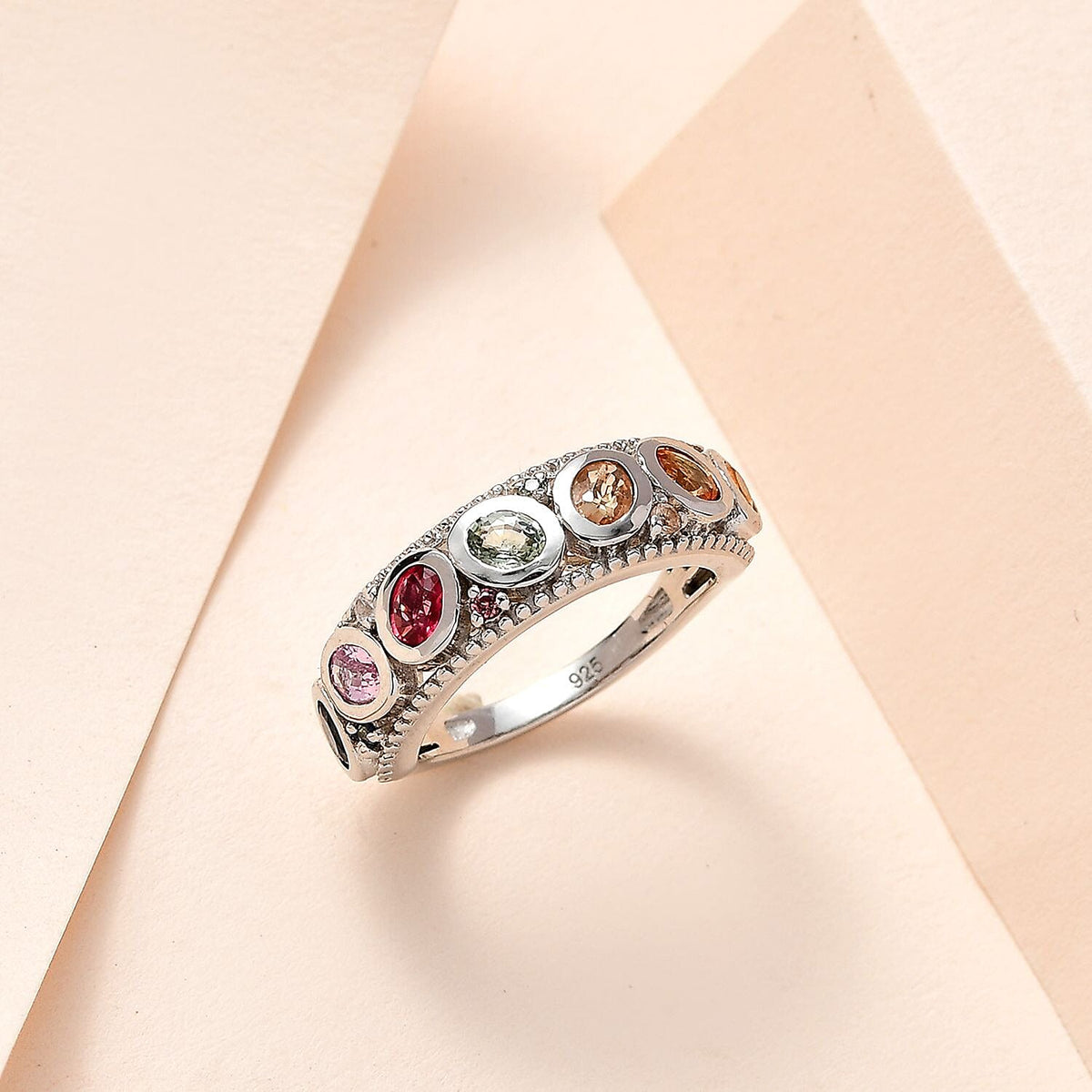 Rainbow Sapphire  Ring in Platinum Overlay Sterling Silver 7606104 1