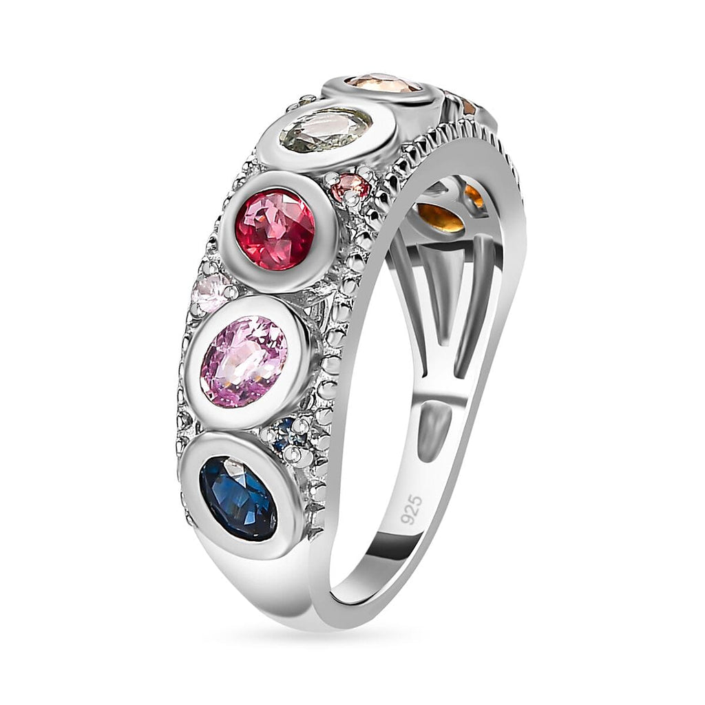 Rainbow Sapphire Half-Eternity Ring in Platinum Overlay Sterling Silver 1.67 Ct