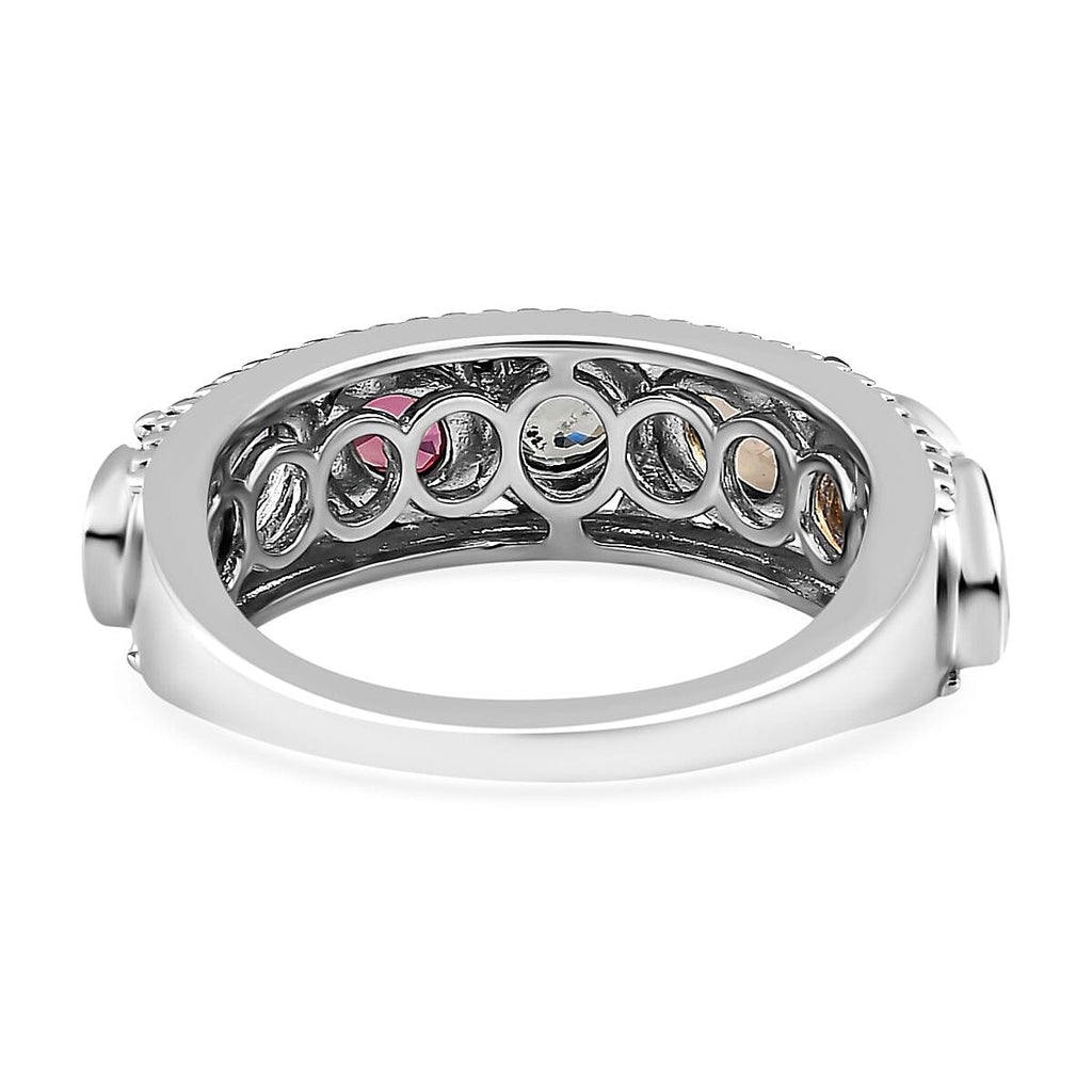 Rainbow Sapphire Half-Eternity Ring in Platinum Overlay Sterling Silver 1.67 Ct