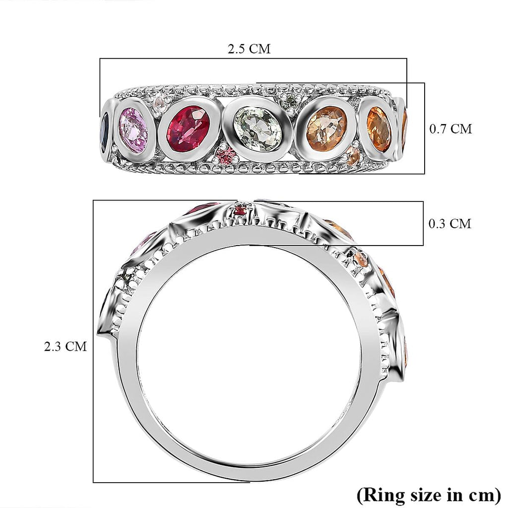 Rainbow Sapphire Half-Eternity Ring in Platinum Overlay Sterling Silver 1.67 Ct