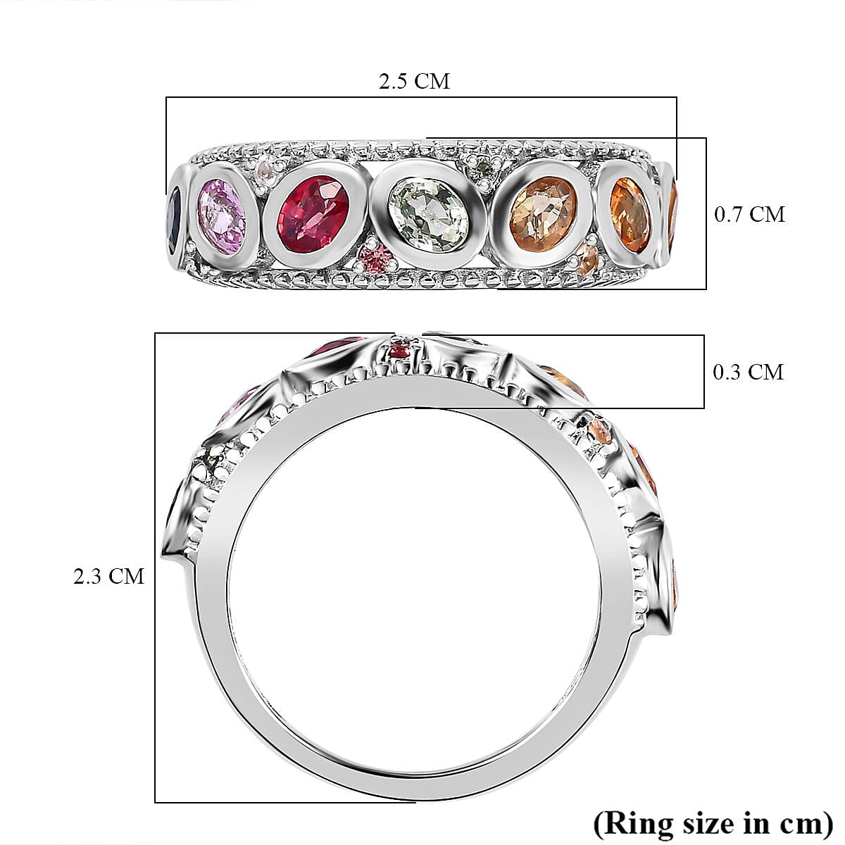 Rainbow Sapphire  Ring in Platinum Overlay Sterling Silver 7606104 5