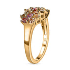 Rainbow Sapphire Cluster Ring in 18K Vermeil Yellow Gold Plated Sterling Silver 1.51 Ct