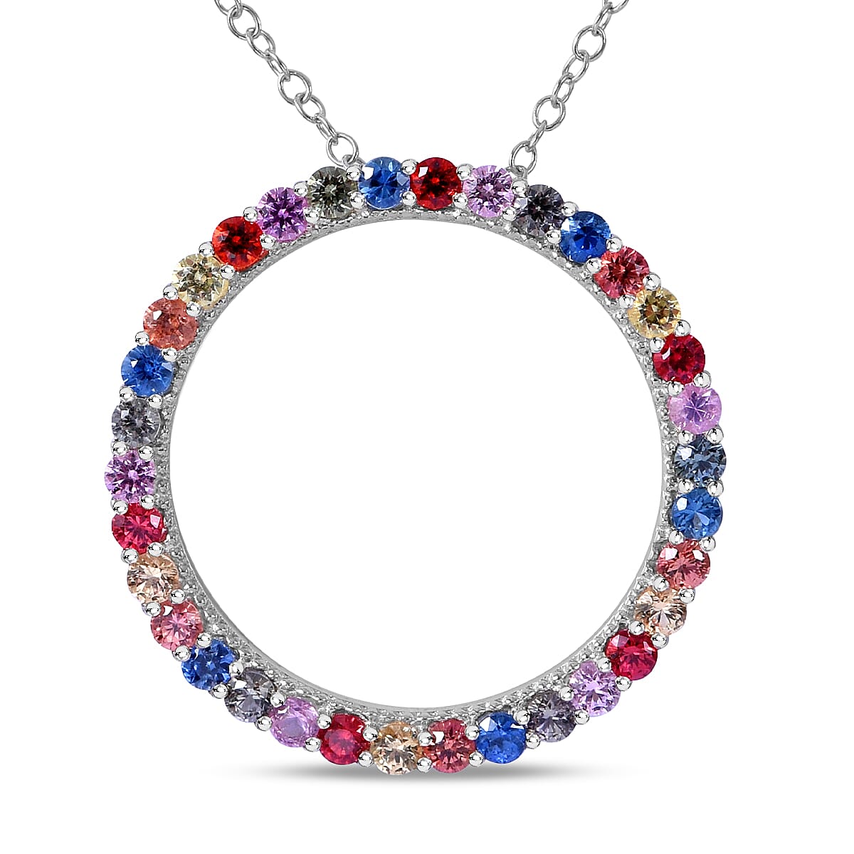Rainbow Sapphire Pendant in Rhodium Overlay Sterling Silver 1.36 ct 1.360 Ct. 7570961 0