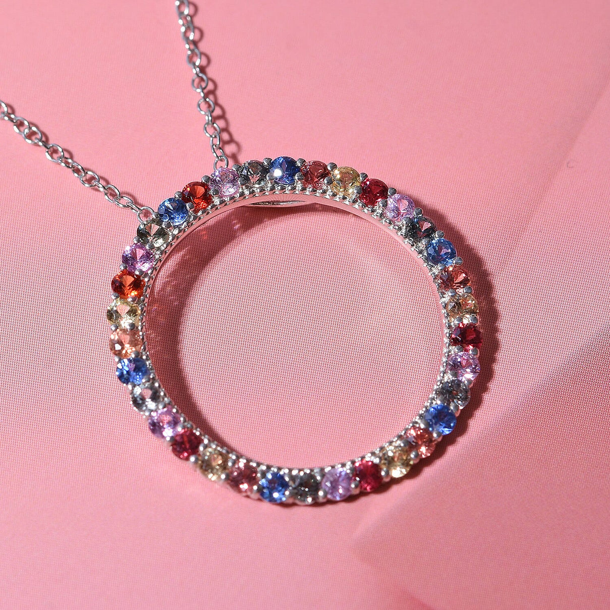 Rainbow Sapphire Pendant in Rhodium Overlay Sterling Silver 1.36 ct 1.360 Ct. 7570961 1