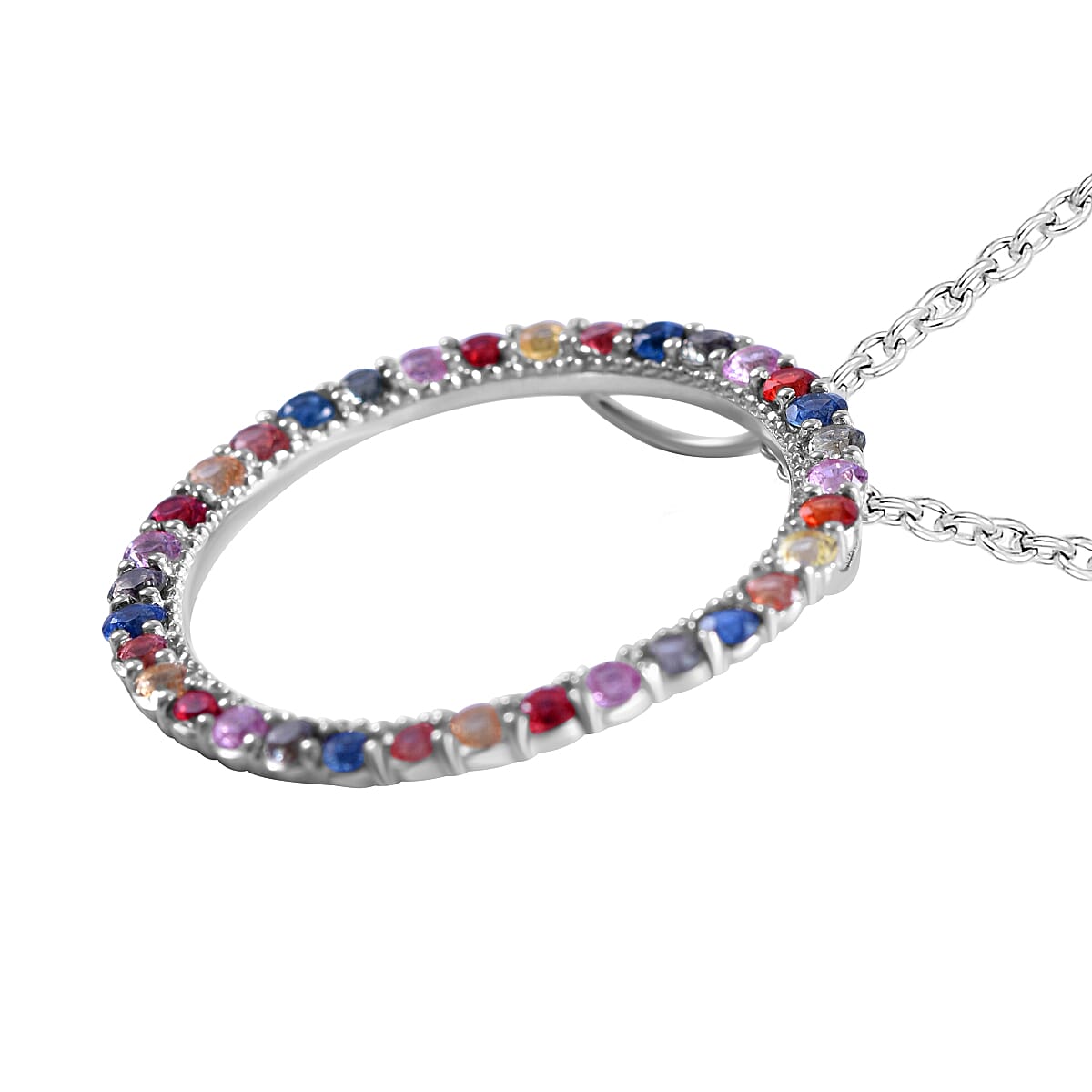 Rainbow Sapphire Pendant in Rhodium Overlay Sterling Silver 1.36 ct 1.360 Ct. 7570961 3