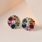 Rainbow Sapphire ,  White Zircon  Cluster Earring in Platinum Overlay Sterling Silver 2.73 ct  2.734  Ct.