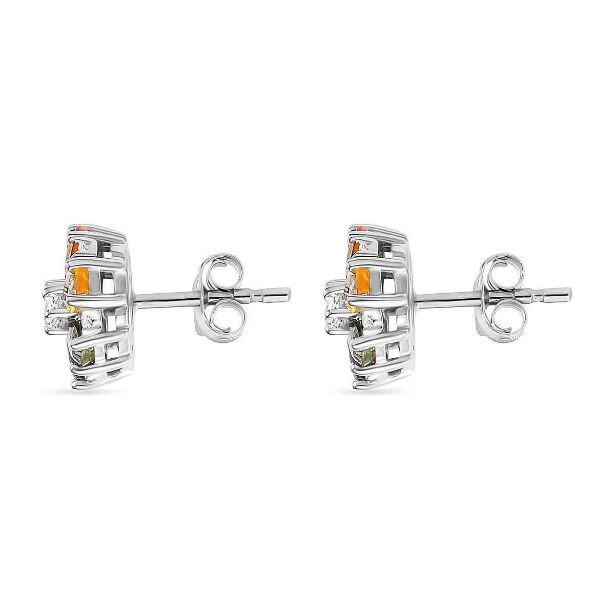 Rainbow Sapphire and White Zircon Cluster Earring in Platinum Overlay Sterling Silver 7606071 3