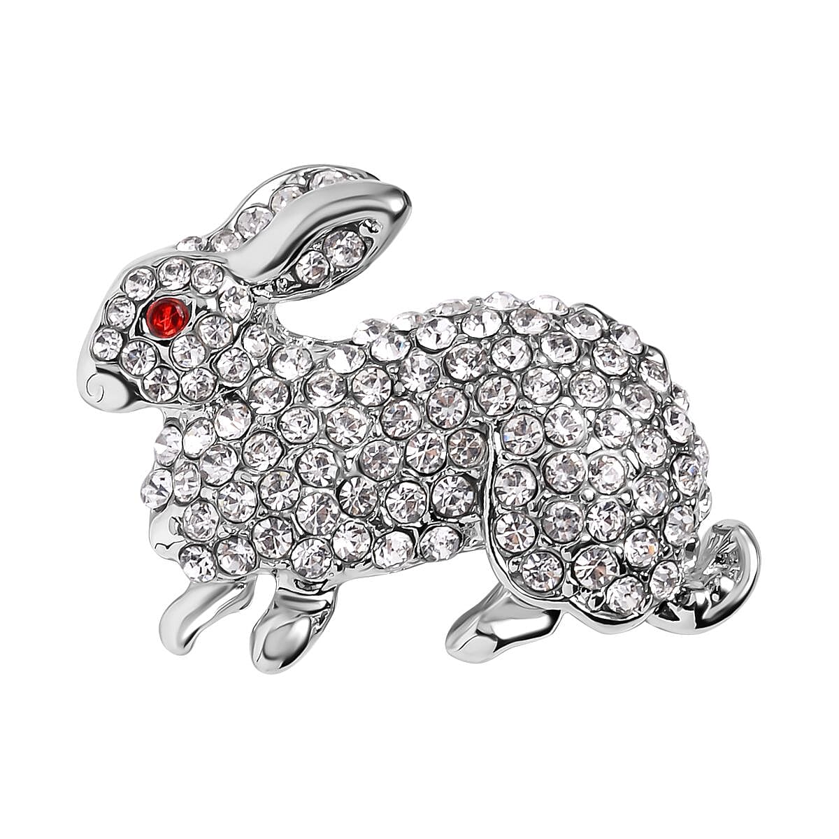 Red &amp; White Austrian Crystal Rabbit Brooch in Silver Tone 7639322 0