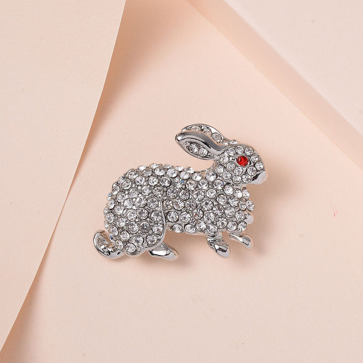 Red &amp; White Austrian Crystal Rabbit Brooch in Silver Tone 7639322 2