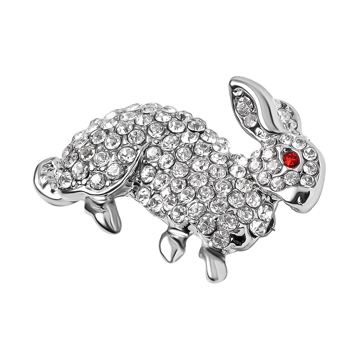 Red &amp; White Austrian Crystal Rabbit Brooch in Silver Tone 7639322 2