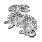 Red & White Austrian Crystal Rabbit Brooch in Silver Tone