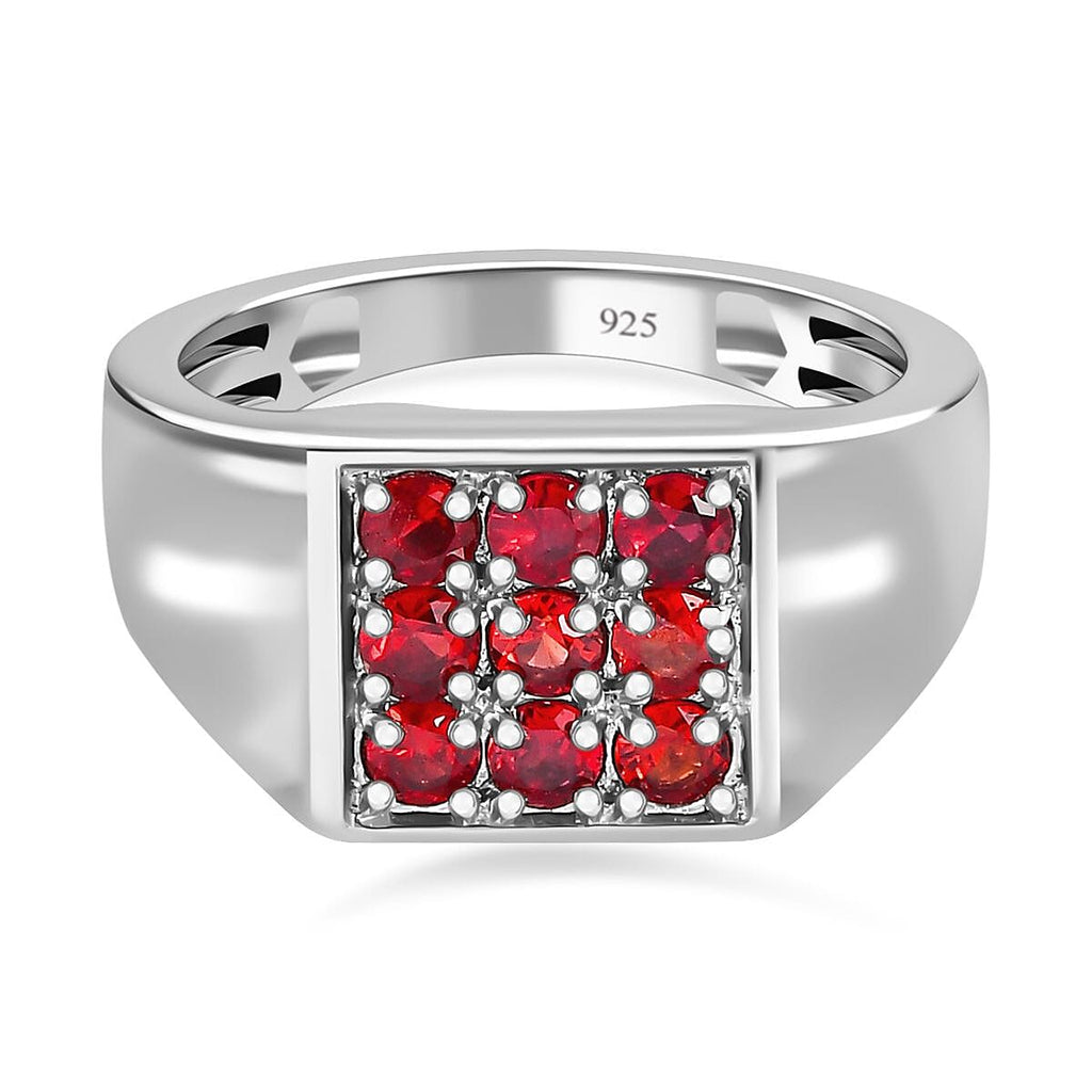 Red Sapphire Mens Ring in Platinum Overlay Sterling Silver 1.20 Ct, Silver Wt. 6.00 GM