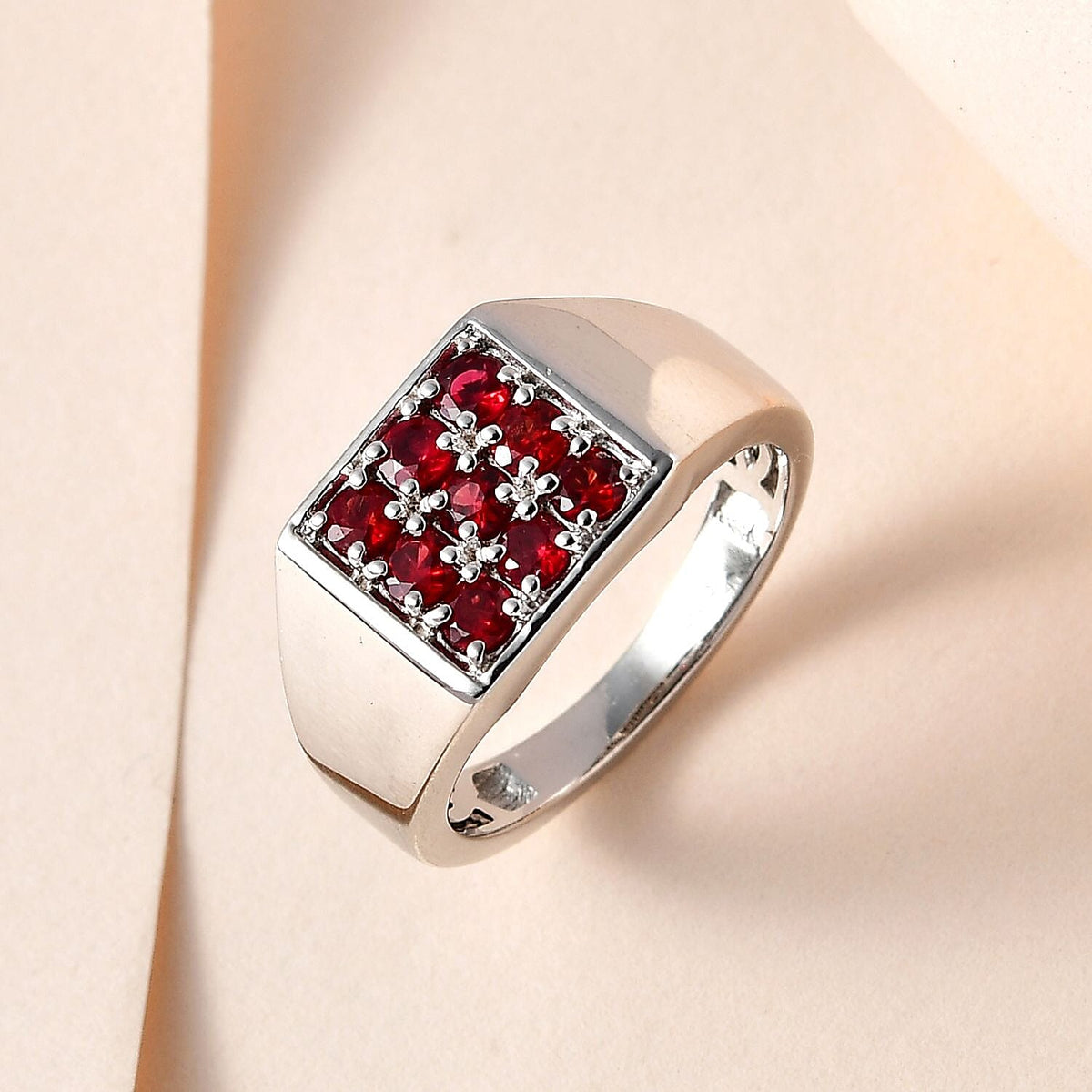 Red Sapphire Mens Ring in Platinum Overlay Sterling Silver 1.20 Ct, Silver Wt. 6.00 GM 7573293 1