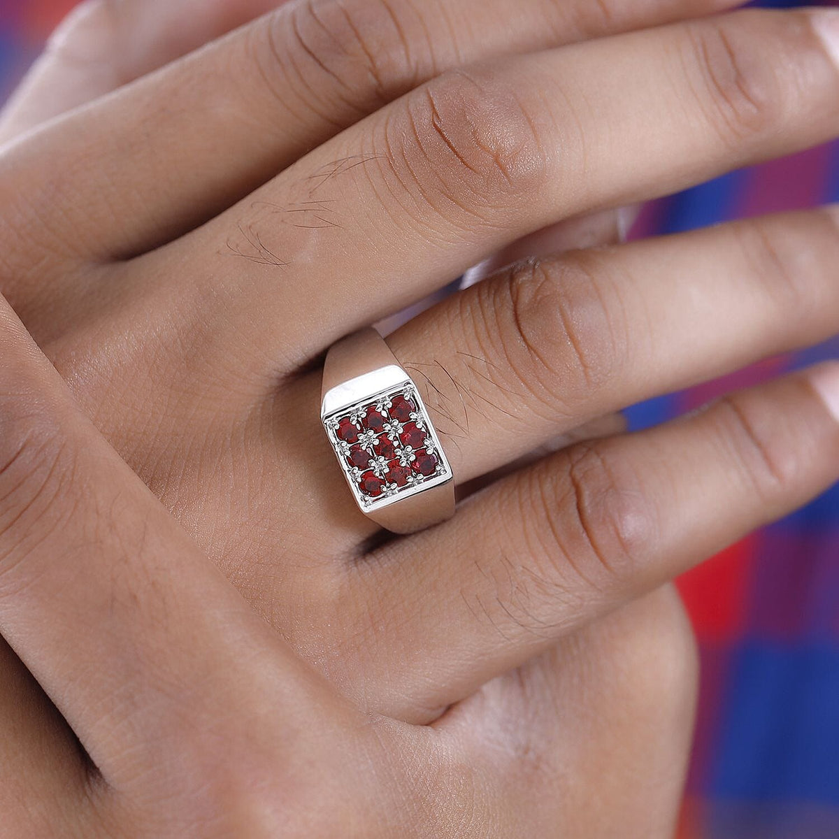 Red Sapphire Mens Ring in Platinum Overlay Sterling Silver 1.20 Ct, Silver Wt. 6.00 GM 7573293 2