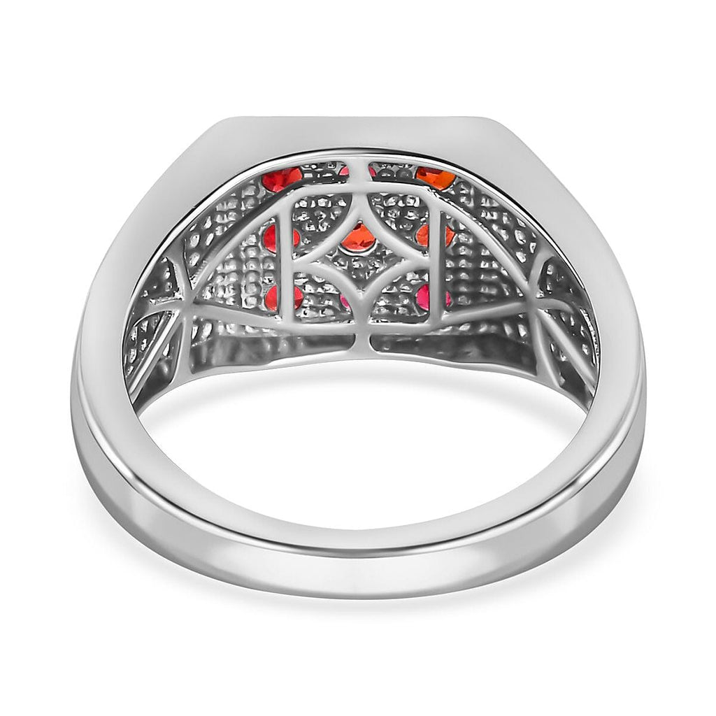 Red Sapphire Mens Ring in Platinum Overlay Sterling Silver 1.20 Ct, Silver Wt. 6.00 GM