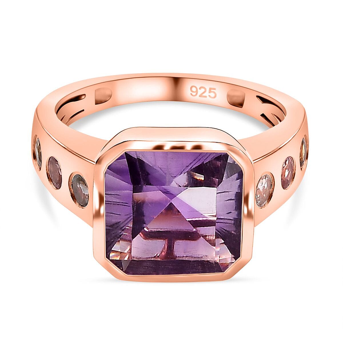 Rose De France Amethyst,  Multi-Tourmaline Ring in 18K Vermeil Rose Gold Plated Sterling Silver 7633306 0