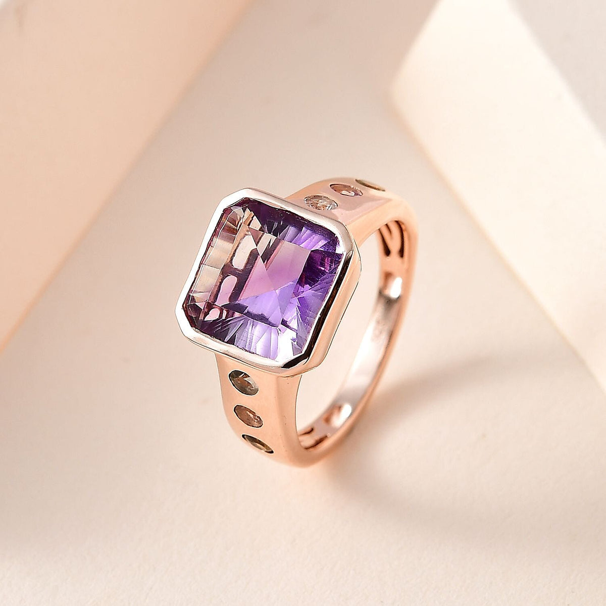 Rose De France Amethyst,  Multi-Tourmaline Ring in 18K Vermeil Rose Gold Plated Sterling Silver 7633306 1