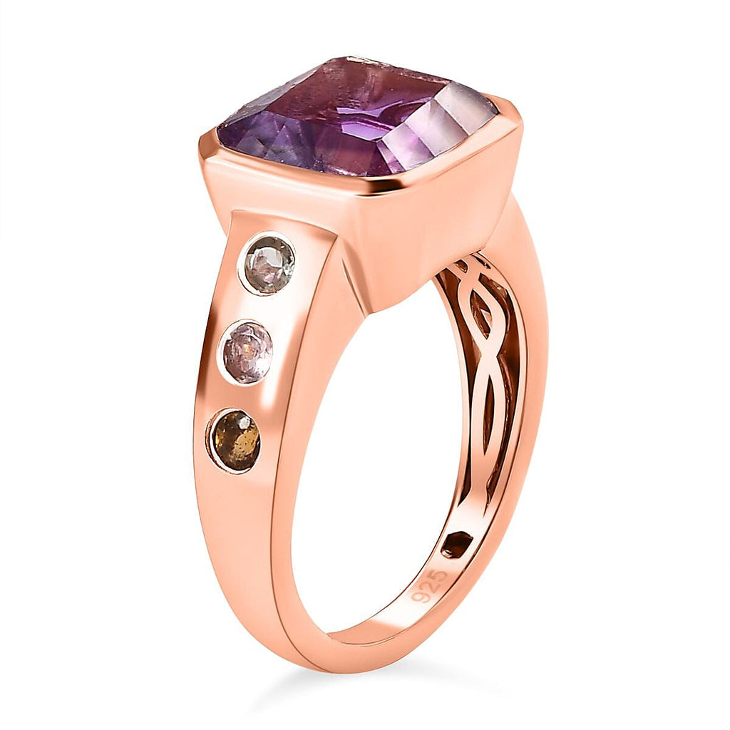 Concave Ultimate Rose De France Amethyst and Multi-Tourmaline  Ring in 18K Rose Gold Vermeil Plated Sterling Silver 4.88 Ct