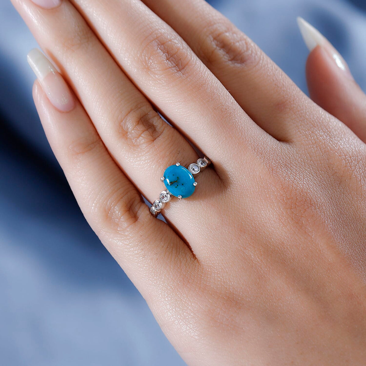Sierra Nevada Turquoise &amp; Natural Zircon Solitaire Ring in Platinum Overlay Sterling Silver 2.25 Ct. 7568458 3