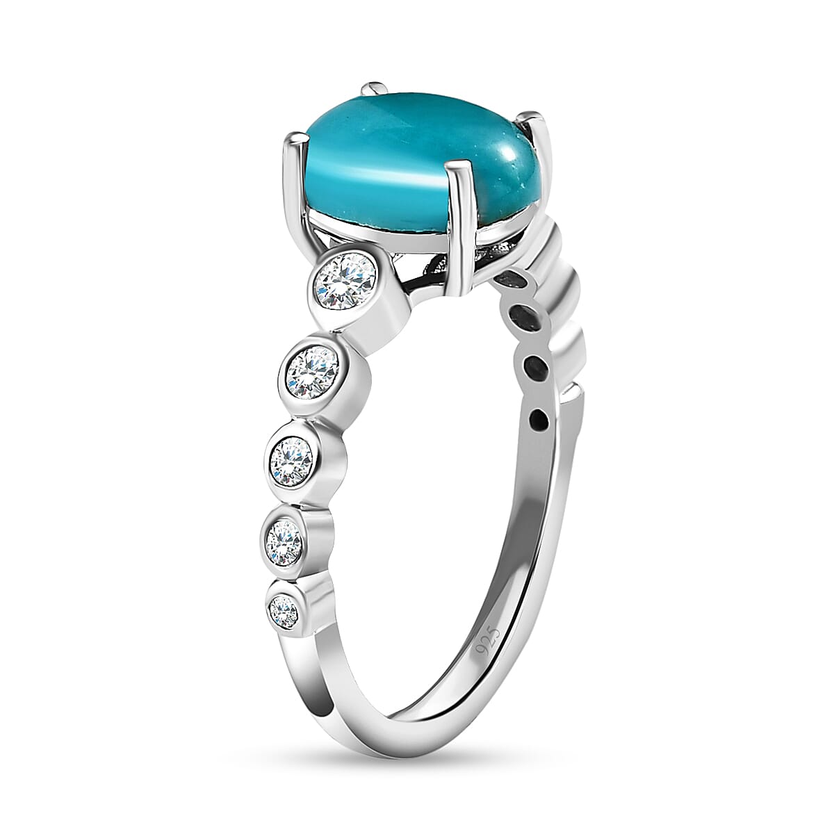 Sierra Nevada Turquoise &amp; Natural Zircon Solitaire Ring in Platinum Overlay Sterling Silver 2.25 Ct. 7568458 4