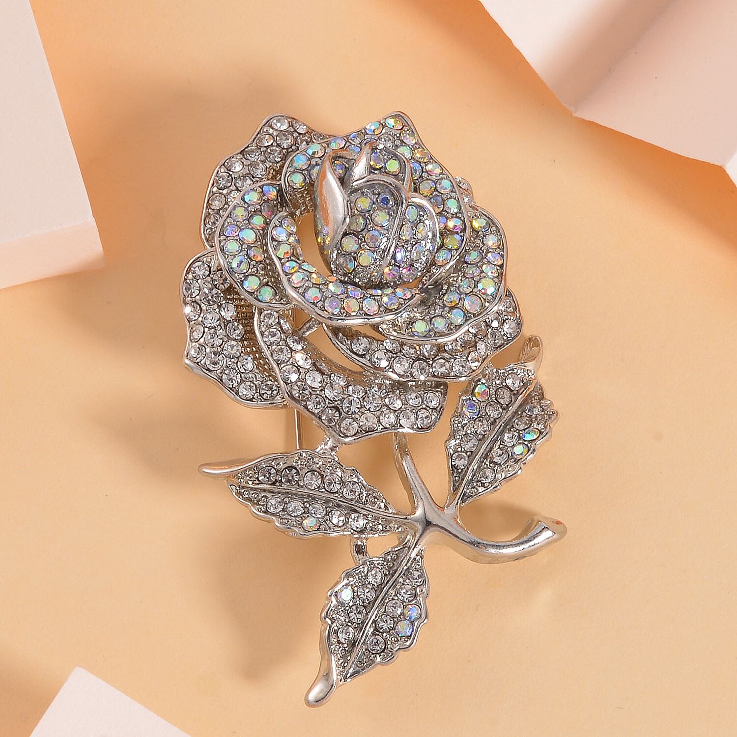 Mystic White Crystal Rose Brooch 7640428 2