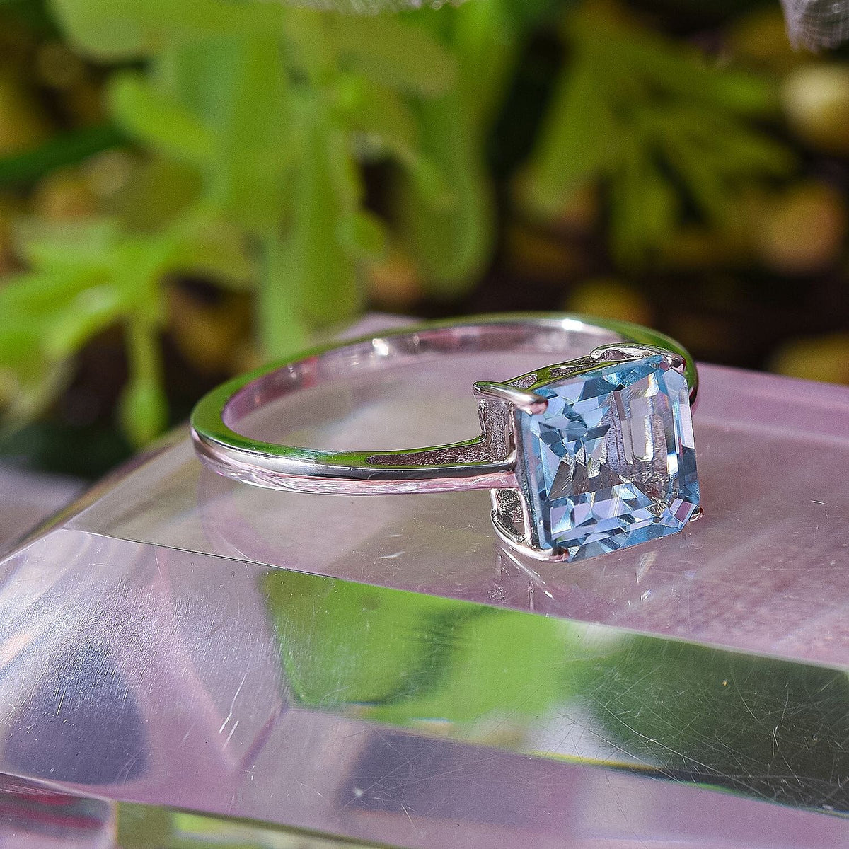 Skyblue Topaz (Asscher Cut) Solitaire Ring in Rhodium Overlay Sterling Silver 2.27 Ct. 7592840 3