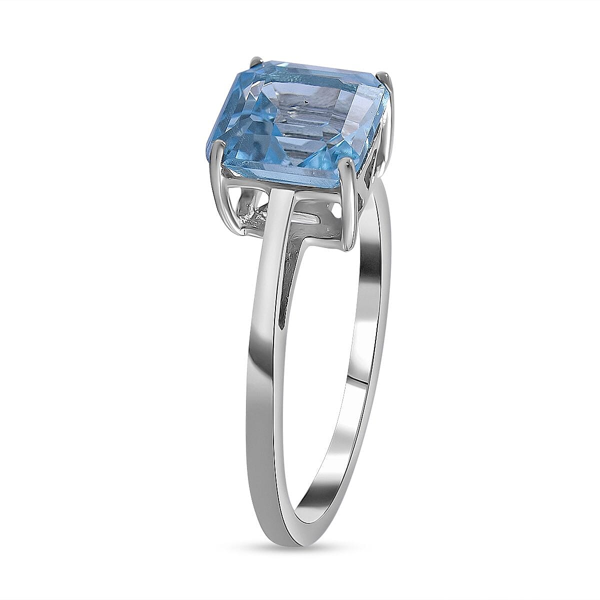 Skyblue Topaz (Asscher Cut) Solitaire Ring in Rhodium Overlay Sterling Silver 2.27 Ct. 7592840 7