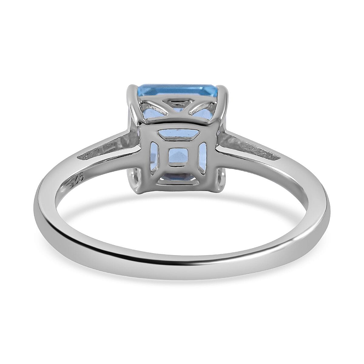 Skyblue Topaz (Asscher Cut) Solitaire Ring in Rhodium Overlay Sterling Silver 2.27 Ct. 7592840 9