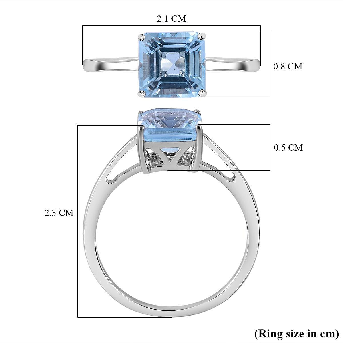 Skyblue Topaz (Asscher Cut) Solitaire Ring in Rhodium Overlay Sterling Silver 2.27 Ct. 7592840 11