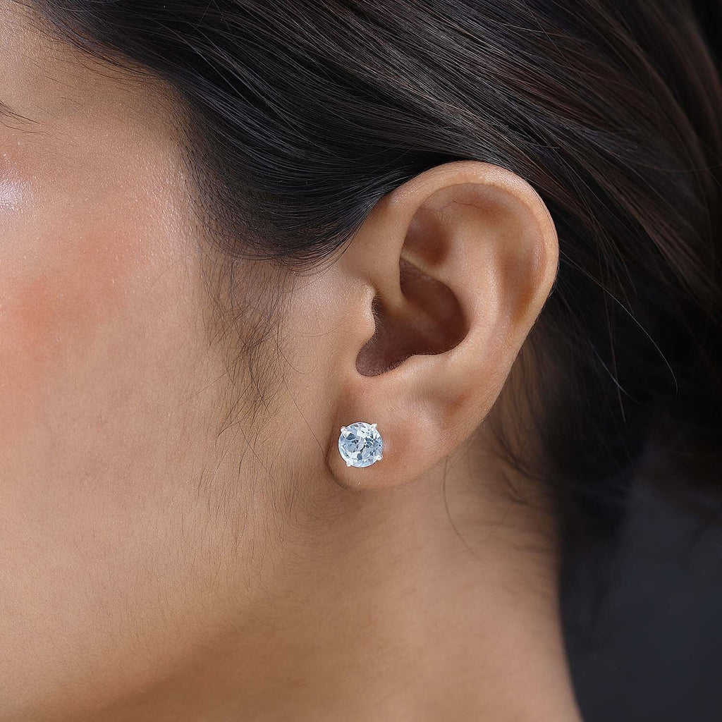 Skyblue Topaz Solitaire Stud Earrings in Sterling Silver 4.83 Ct