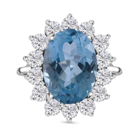 Skyblue Topaz and Natural Zircon Halo Ring in Rhodium Overlay Sterling Silver 10.00 Ct. 7633146 1
