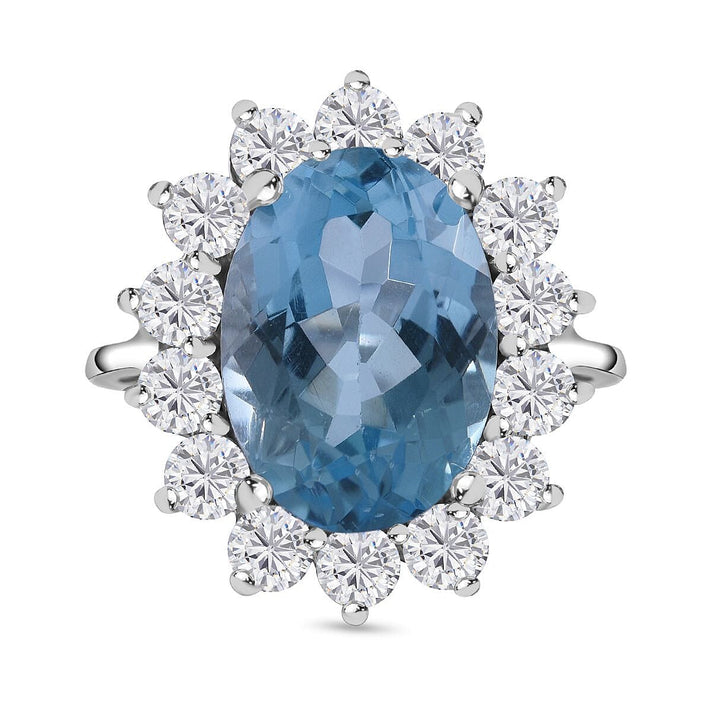 Skyblue Topaz and Natural Zircon Halo Ring in Rhodium Overlay Sterling Silver 10.00 Ct. 7633146 1