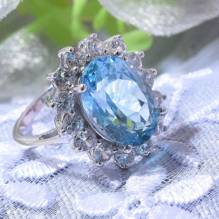 Skyblue Topaz and Natural Zircon Halo Ring in Rhodium Overlay Sterling Silver 10.00 Ct. 7633146 2